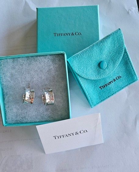 Tiffany & Co. 1837 Sterling Silver 925 Wide Hoop Huggies Earrings- Authentic