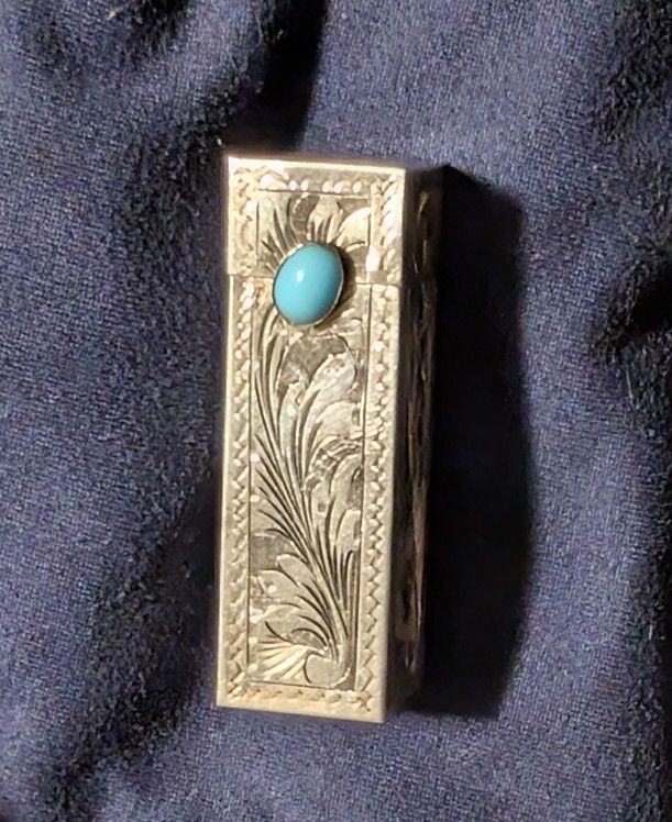 Vintage/Antique Silver Lip Stick Holder With Hinged Mirror