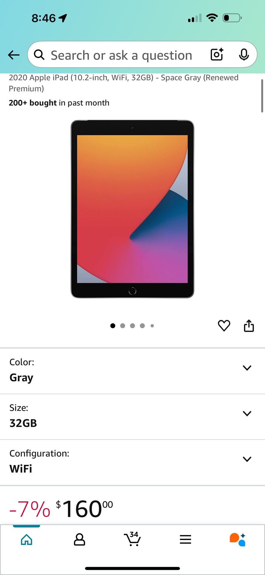 2020 Apple iPad (10.2-inch, WiFi, 32GB) - Space Gray (Renewed Premium)