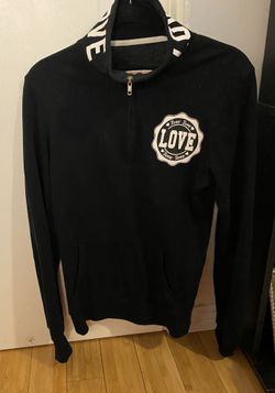 NEW BLACK HALF ZIP-UP COLLAR PULL-OVER “LOVE” SWEATSHIRT