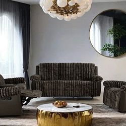 Brand New Brown Plush Brown 3pc Reclining Sofa Set 
