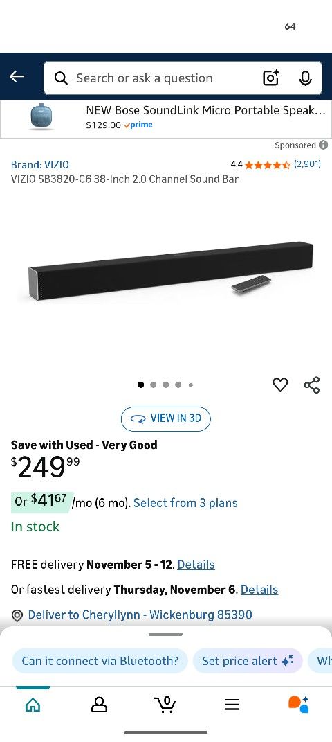 New VIZIO 38 2CH Sound Bar (SB3820-C6)