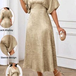 SHEIN Gold Solid Batwing SLEEVE A-line Dress  XL