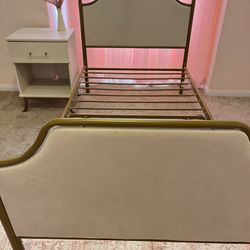 Gold Canopy Twin Bed & Nightstand 