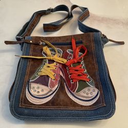 Women’s Denim And Leather Shoulder Bag