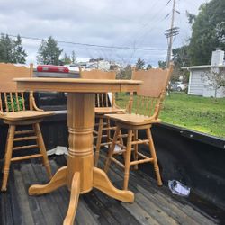 Oak Table And 3 Chairs, Table Top Needs refinished