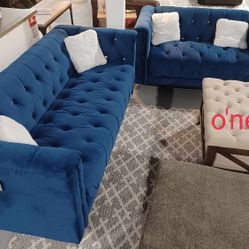 Russell  Blue Living Room Set/Brand New, Comfy, Sofa And Loveseat 