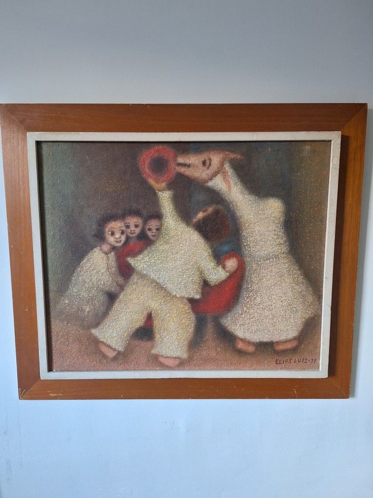 Bresilien Painting Wood Frame Artist Jose Vintage