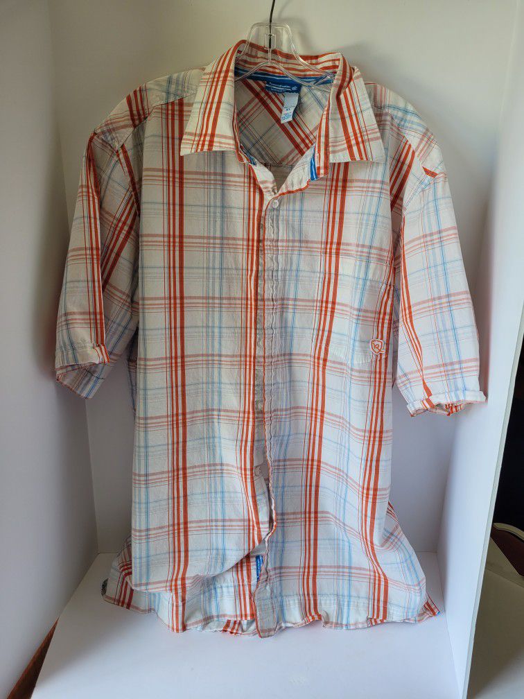 Rocawear Button Up Mens XL Orange Plaid Causal Short Sleeve Shirt