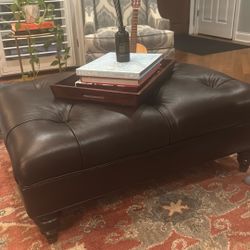 Ethan Allen "Anton Tall" Leather Ottoman