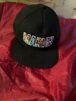 Marvel Comics Logo Black Flat Brim Snapback Hat (New)