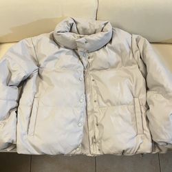 White Leather Effect Collection By Stradivarius Jacket Size 28