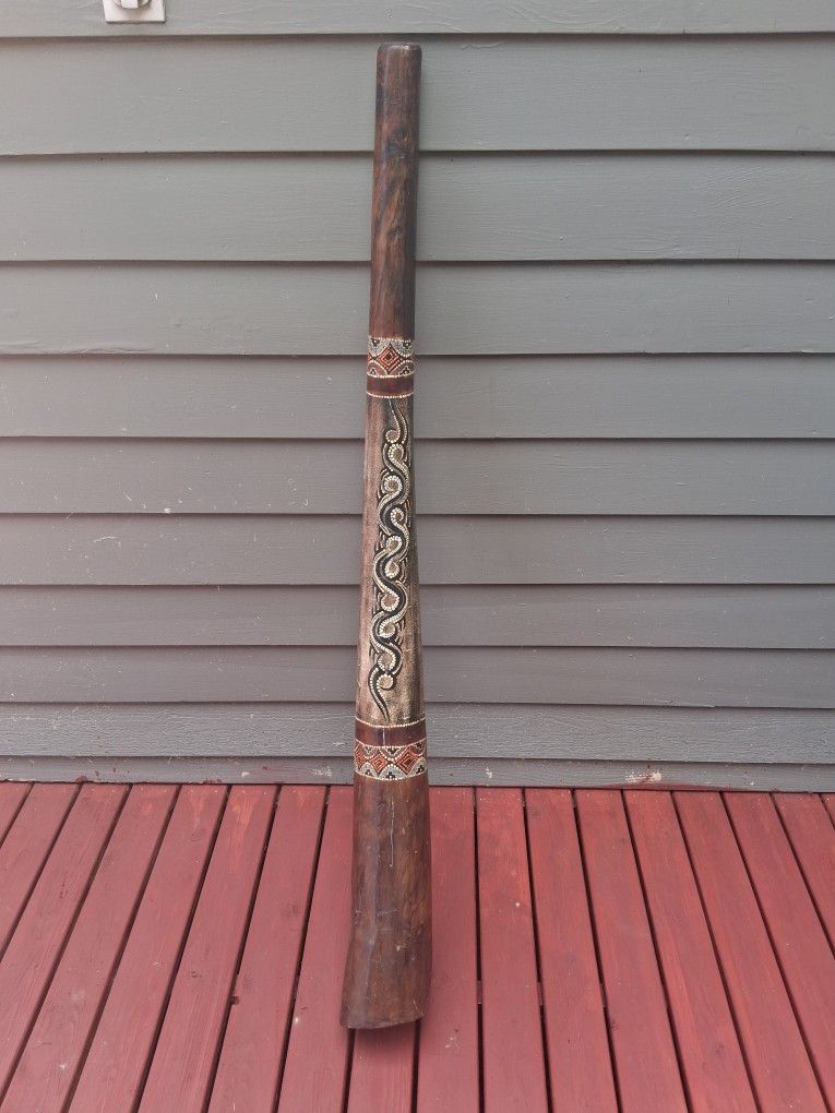 Beautiful Hand Painted Wood Australian Aboriginal Tribal Didgeridoo 55" Long Woodwind Instrument