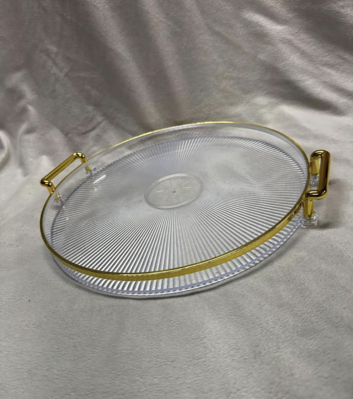Clear acrylic gold trimmed and handled tray NEW