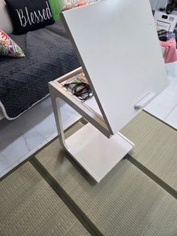 White Lift-Top C-Shaped Side Table with Wheels