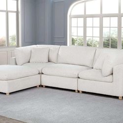 Beige Sectional Sofa With Boucle Fabric