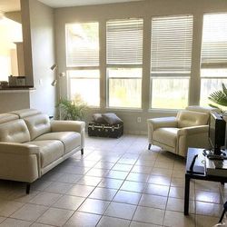 Santorini Leather Dual Power Recliner Love Seat & Chair