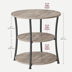 VASAGLE 3-Tier Round End Table Nightstand with Steel Frame - Heather Greige / Ink Black
