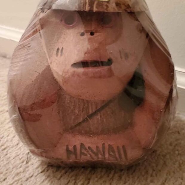 Wooden Piggy Bank Carved Coconut in Shape of a Monkey Hawaii Tiki Decor NEW