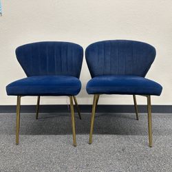 Hivvago - Velvet Upholstered Wingback Accent Side Chair w/ Gold Metal Legs - Navy Blue