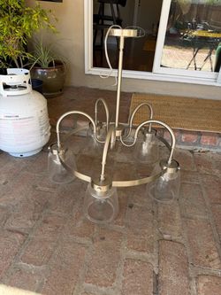 Brushed Nickel 5-Light Chandelier w/ Edison Bulbs - Perfect Condition