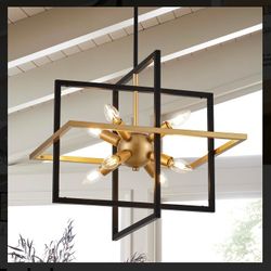 NEW -Modern Sputnik Chandelier Black and Gold