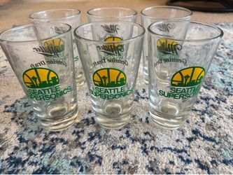Vintage Set of 6 Miller Genuine Draft Seattle SuperSonics Pint Glasses