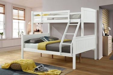 BRAND NEW WHITE TWIN OVER FULL WOODEN BUNK BED FRAME WITH TWO MATTRESS/FAST DELIVERY