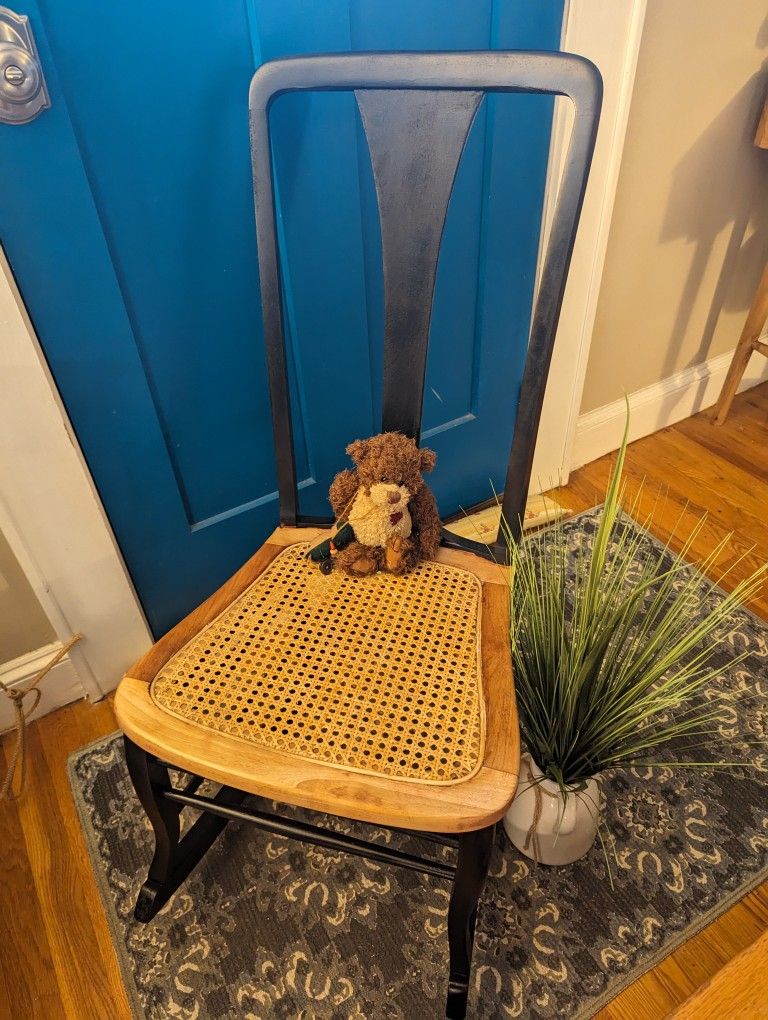 Cane Rocking Chair Real Wood Pillow Included