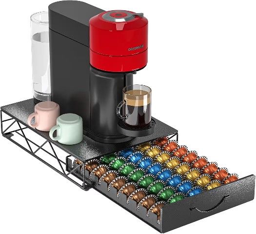 Coffee Pod Holder Compatible with 50 VertuoLine, Capsules Drawer for 40 K Cup, Metal Drawer Organizer Vertuo