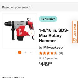 1 9/16” SDS CORDED MILWAUKEE ROTARY HAMMER