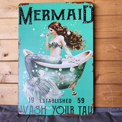 2 Mermaid Bath metal signs 12x8 in