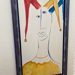 For sale framed and one-of-a-kind oil on canvas painting "Harlequin,"