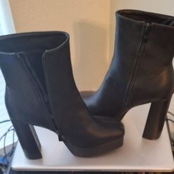 SHEIN WOMEN'S BLACK LEATHER BOOTS 5 INCH PLATFORM SIZE 10