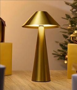 Gold Metal Mushroom Table Lamp, Rechargeable