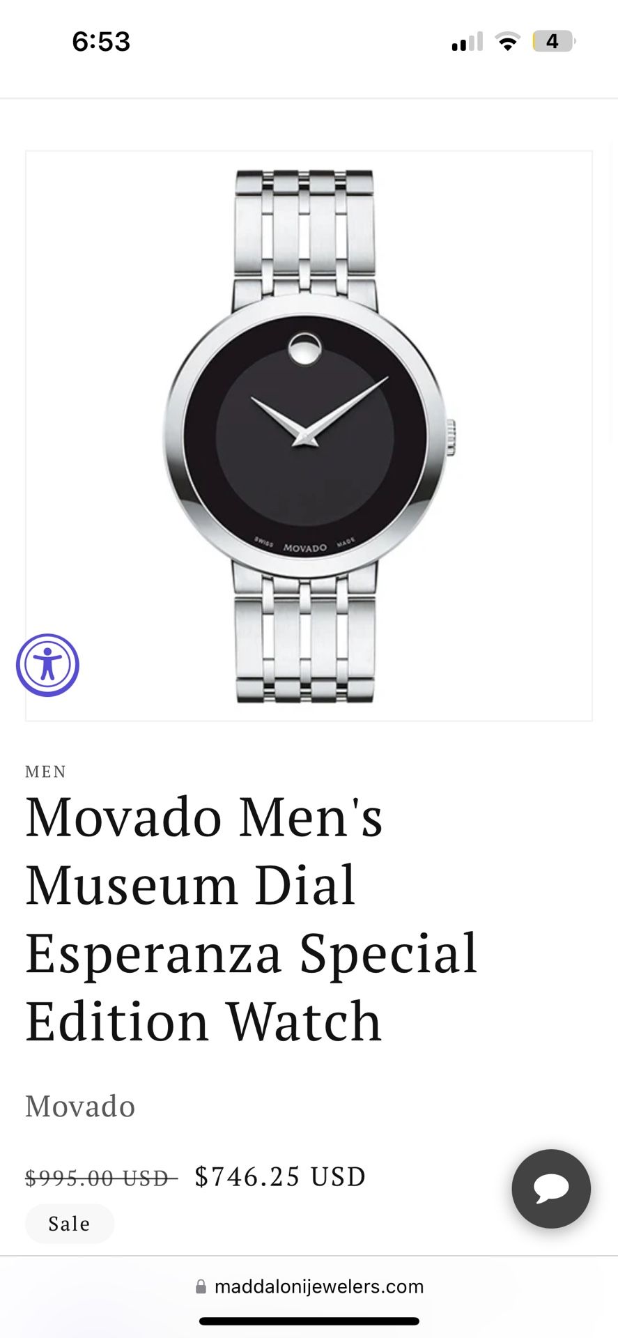 Men's Esperanza watch 39 mm stainless steel case matte black Museum dial with glossy tone on tone outer ring and silver toned dot and hands stainl