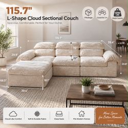 Brand New Inbox!! 115.7" L-Shape Cloud Sectional Couch