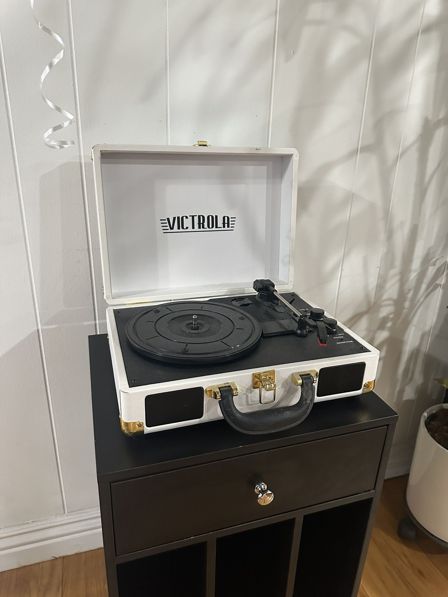Victrola Suitcase Record Player & Side Table