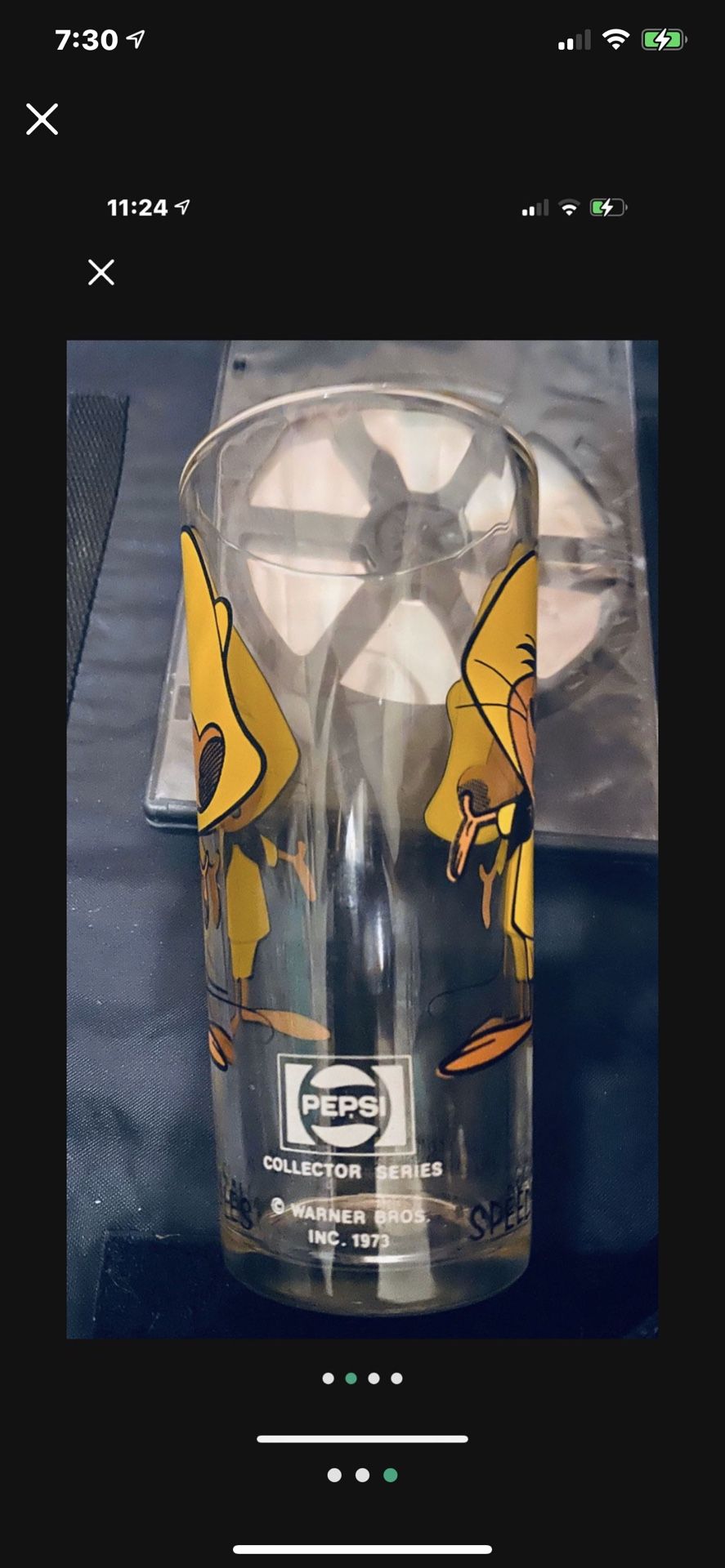 Vintage RARE 1973 16oz Brockway Pepsi Looney Tunes Speedy Gonzalez Glass With Black Writing