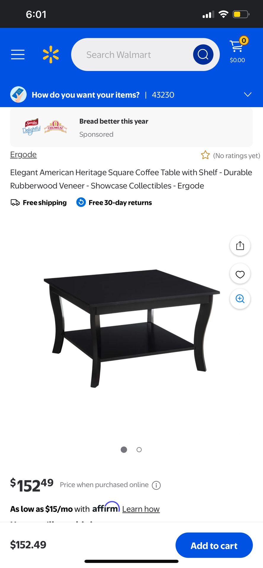 New Elegant American Heritage Square Coffee Table with Shelf