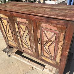 Vintage Buffet Sideboard Cabinet Rustic Shelves Inside 