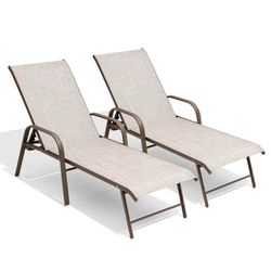 Aluminum Adjustable Outdoor Chaise Lounge Set of 2
