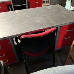 Red Vintage Desk / Red metal Desk / Red Tanker Desk 