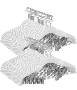 SONGMICS Pants Velvet Hangers w/ Adjustable Clips Set of 50 - White