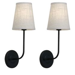 Pathson Set of 2 Vintage Wall Sconces Linen Fabric Shade, Hardwired Bathroom Vanity Lights Dark Black Finish, Industrial Wall Mounted Fixture for Bedr