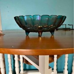 Blue Carnival glass bowl