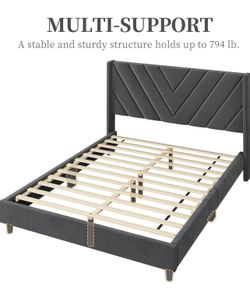 NO BOX SPRING NEEDED - Queen Velvet Bed Frame