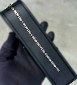 Jewelry 14k white yellow two tone gold natural Diamond 1.00CTW tennis bracelet 7.00” 4.70mm