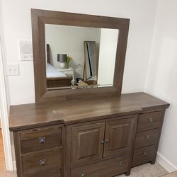 Queen Sleigh Bed Frame + Box Spring + Dresser with Mirror