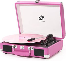 Pink Vinyl Record Player Bluetooth Suitcase 3 Speed Portable Turntable USB